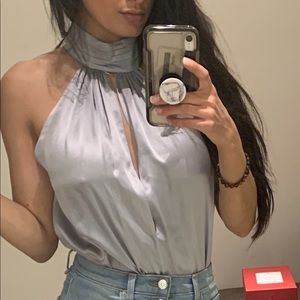 Fleur du Mal keyhole draped bodysuit, light blue